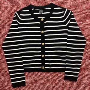 Target Black and White Striped Cardigan with Gold Buttons